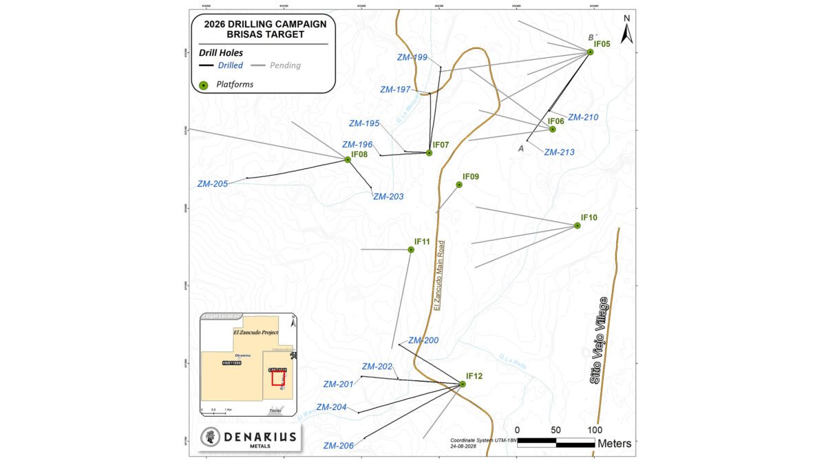 DENARIUS METALS ANNOUNCES 33-METRE CONTINUOUS INTERVAL GRADING 5.68 G/T GOLD ON THE SANTA CATALINA STRUCTURE AT THE LAS BRISAS TARGET FROM ITS 2026 DRILLING CAMPAIGN AT ITS ZANCUDO PROJECT IN COLOMBIA