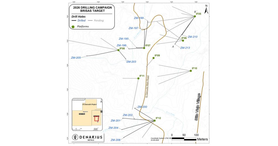 DENARIUS METALS ANNOUNCES 33-METRE CONTINUOUS INTERVAL GRADING 5.68 G/T GOLD ON THE SANTA CATALINA STRUCTURE AT THE LAS BRISAS TARGET FROM ITS 2026 DRILLING CAMPAIGN AT ITS ZANCUDO PROJECT IN COLOMBIA